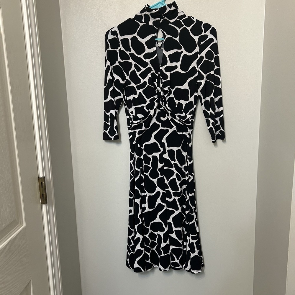 Vintage Joseph Ribkoff Dress Size Small Size 4 1990s Black/White Animal Print